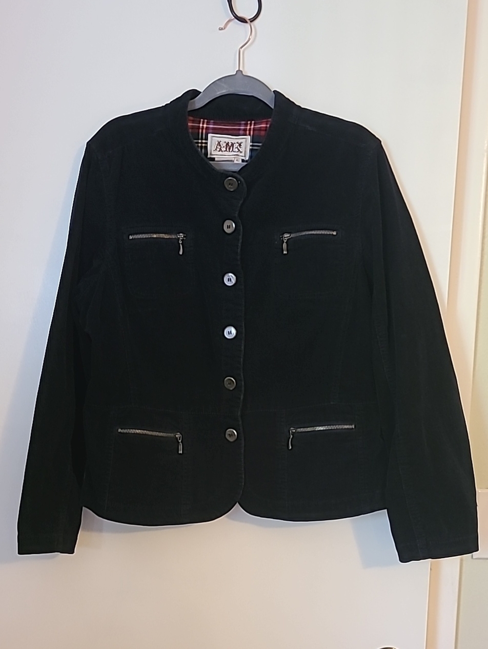Vintage AMI Navy Blue Corduroy Utility Jacket Women's XL Mock Neck Dark Academia